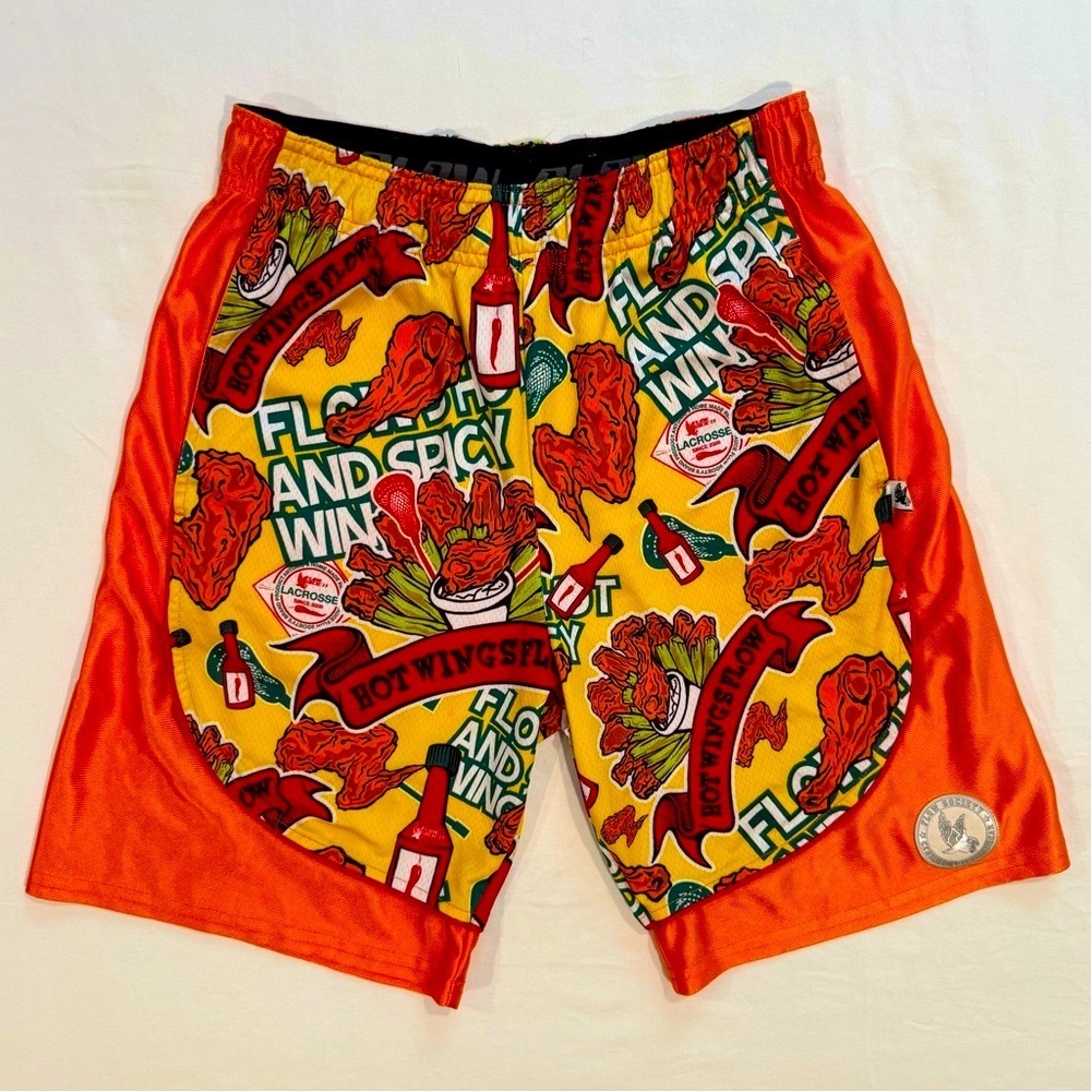 Flow Society Hot Wings Lacrosse Shorts Boys Medium Spicy Chicken Orange Summer